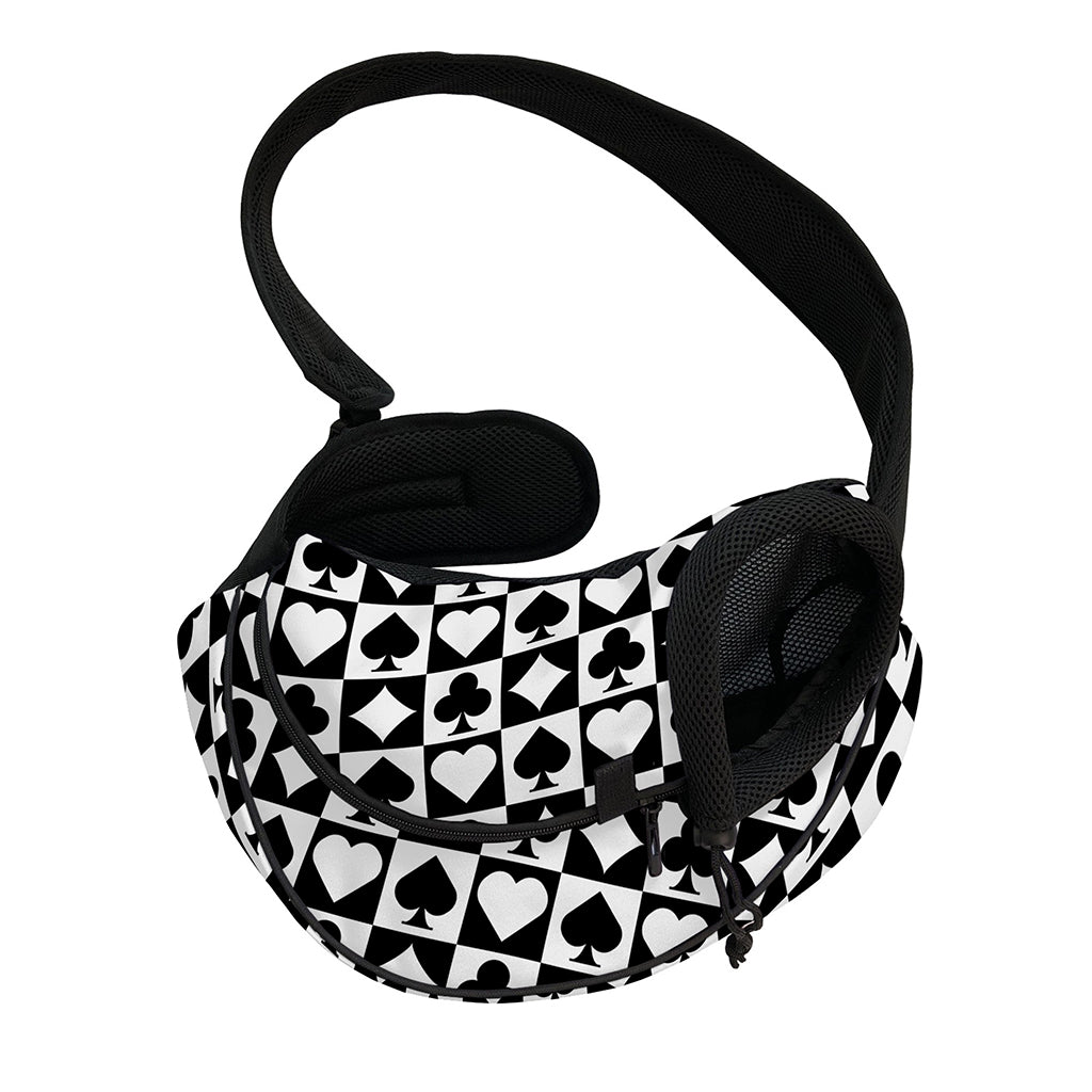 Black And White Playing Card Suits Print Pet Sling Carrier