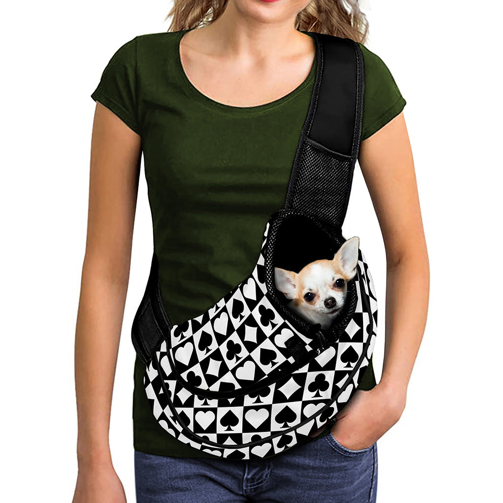 Black And White Playing Card Suits Print Pet Sling Carrier
