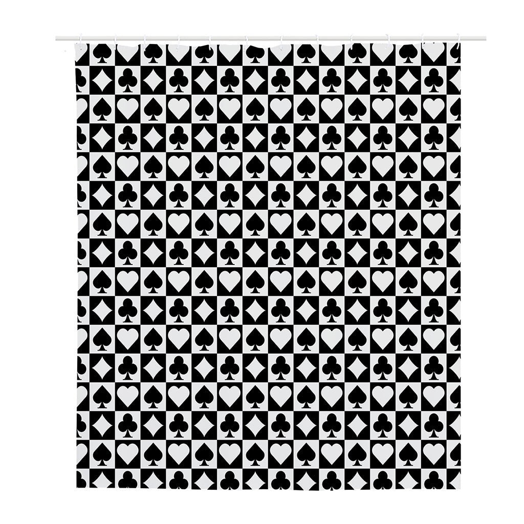Black And White Playing Card Suits Print Polyester Shower Curtain