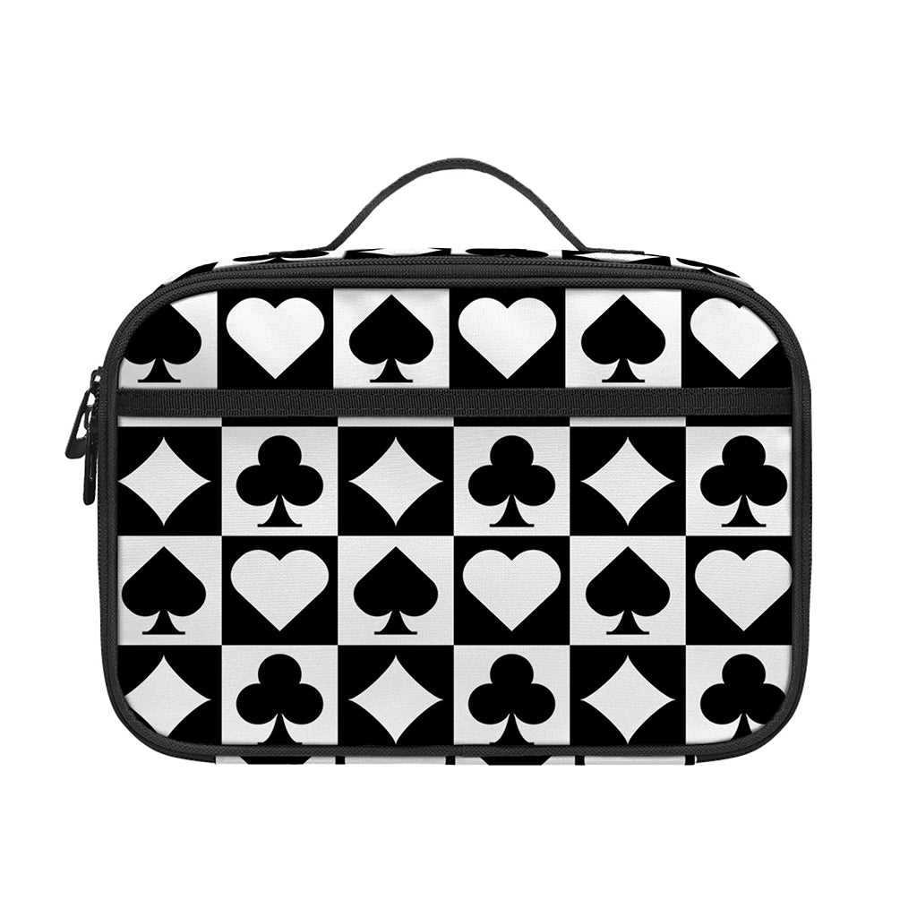 Black And White Playing Card Suits Print Portable Lunch Bag