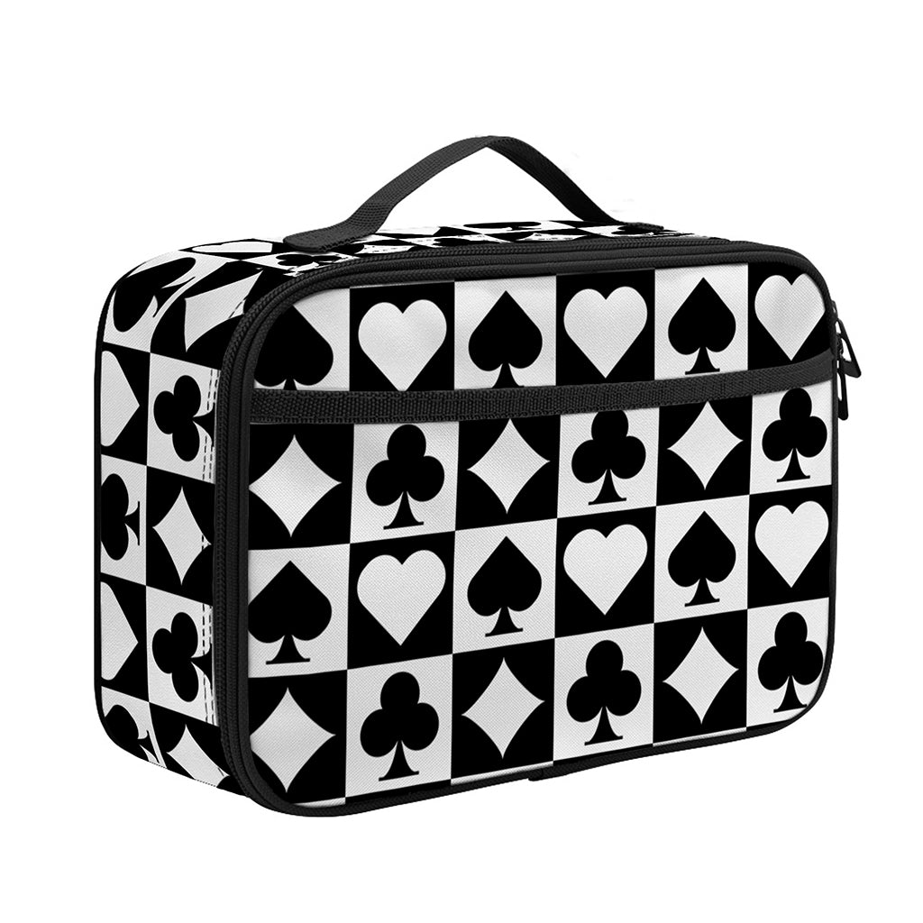 Black And White Playing Card Suits Print Portable Lunch Bag