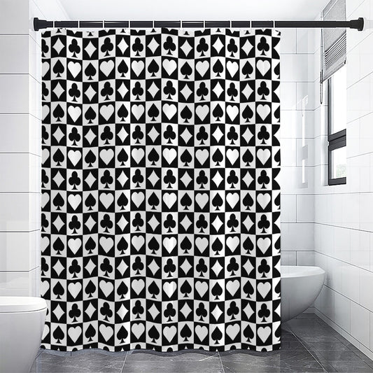 Black And White Playing Card Suits Print Premium Shower Curtain