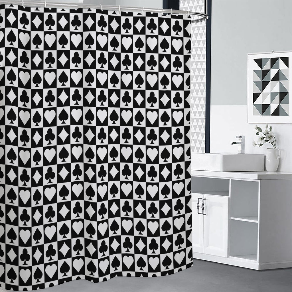 Black And White Playing Card Suits Print Premium Shower Curtain
