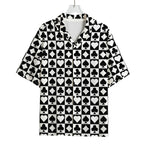 Black And White Playing Card Suits Print Rayon Hawaiian Shirt