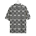 Black And White Playing Card Suits Print Rayon Hawaiian Shirt