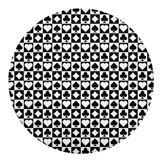 Black And White Playing Card Suits Print Round Blanket