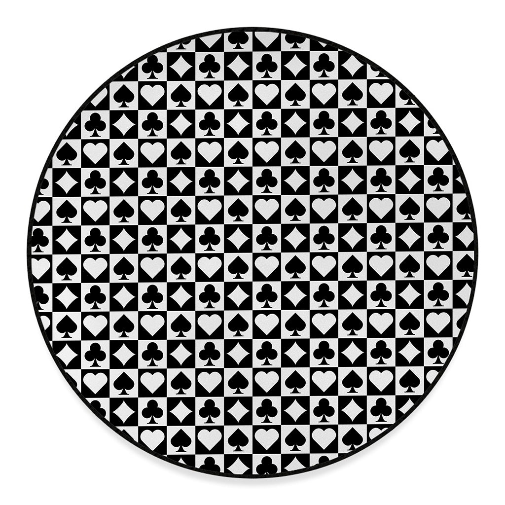 Black And White Playing Card Suits Print Round Floor Mat