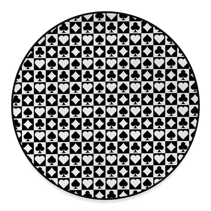 Black And White Playing Card Suits Print Round Floor Mat