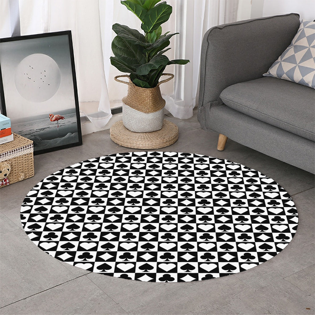 Black And White Playing Card Suits Print Round Rug