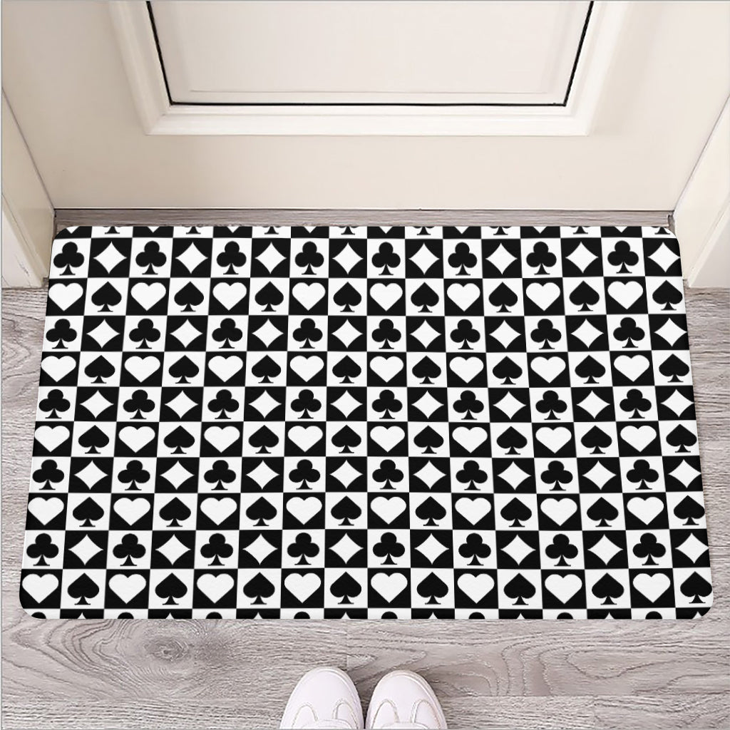 Black And White Playing Card Suits Print Rubber Doormat