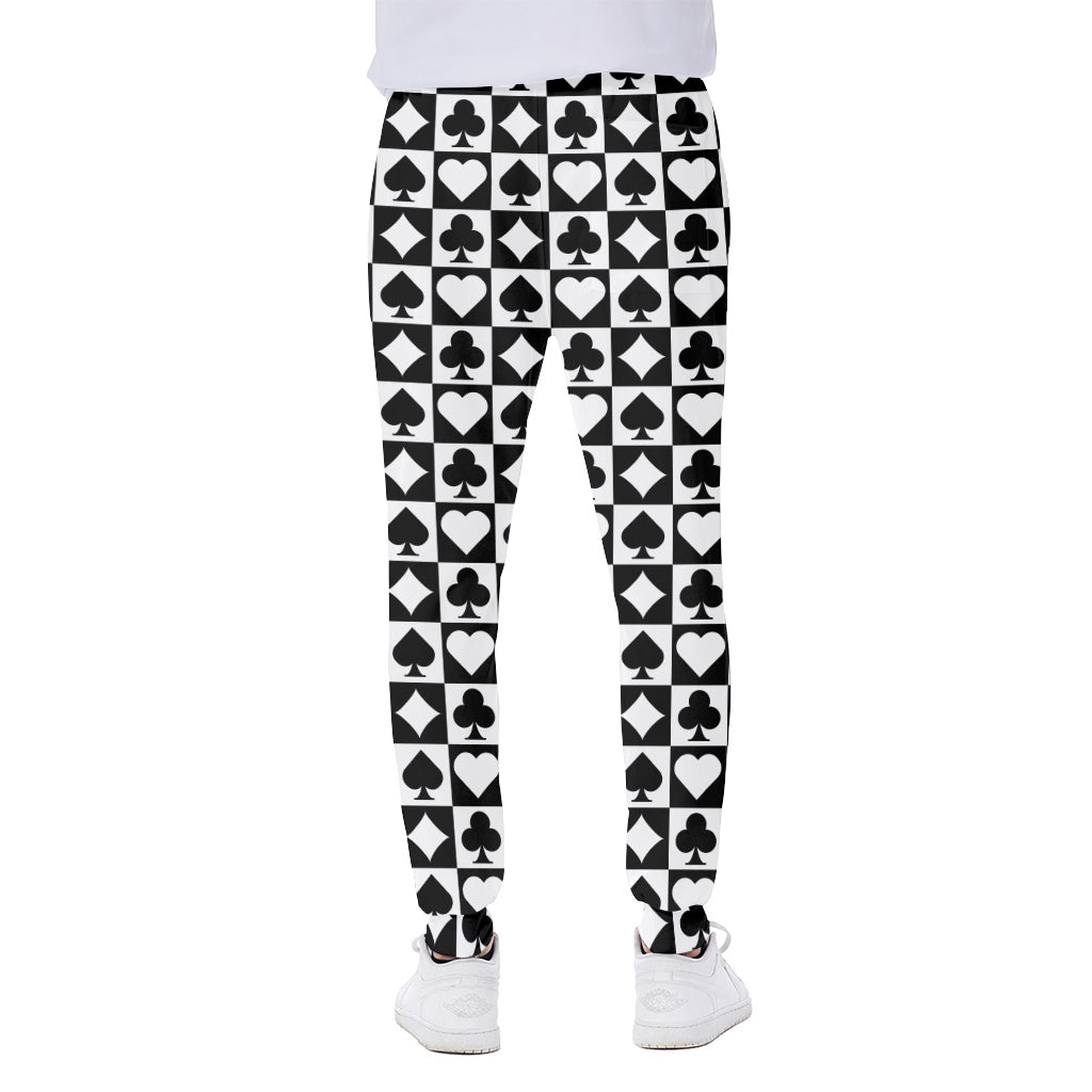 Black And White Playing Card Suits Print Scuba Joggers