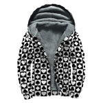 Black And White Playing Card Suits Print Sherpa Lined Zip Up Hoodie