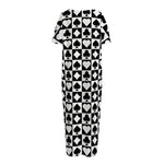 Black And White Playing Card Suits Print Short Sleeve Long Nightdress