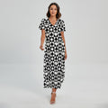 Black And White Playing Card Suits Print Short Sleeve Maxi Dress