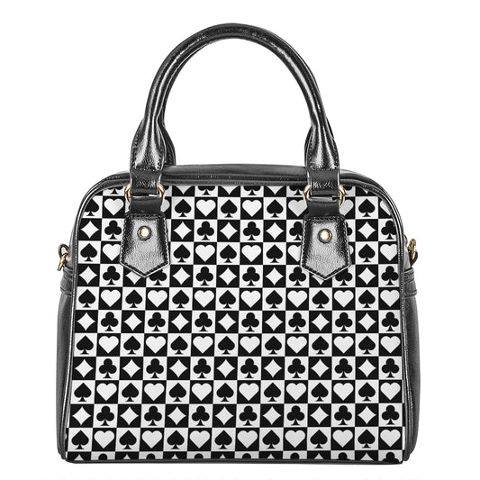 Black And White Playing Card Suits Print Shoulder Handbag