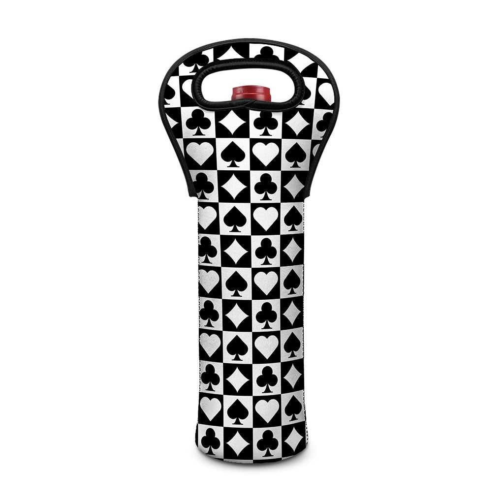 Black And White Playing Card Suits Print Single Neoprene Wine Tote