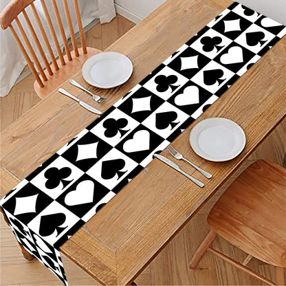 Black And White Playing Card Suits Print Table Runner