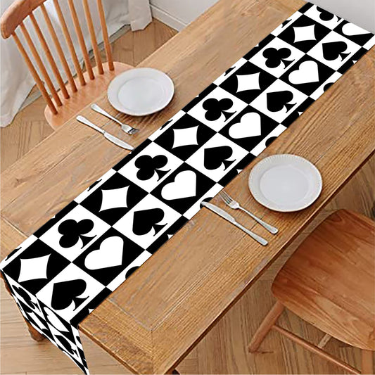Black And White Playing Card Suits Print Table Runner