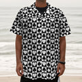 Black And White Playing Card Suits Print Textured Short Sleeve Shirt