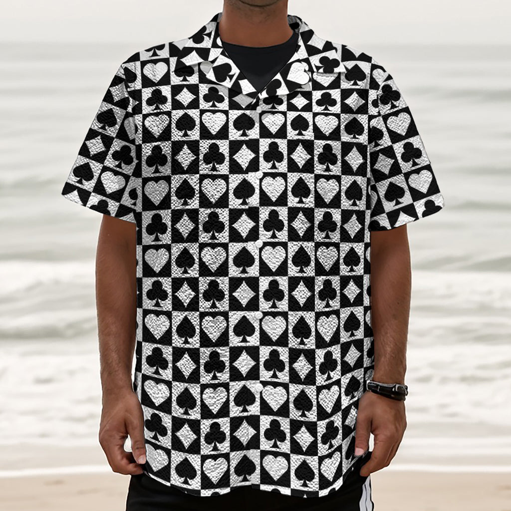 Black And White Playing Card Suits Print Textured Short Sleeve Shirt