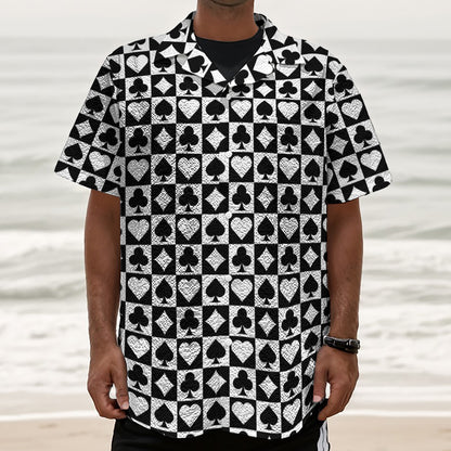 Black And White Playing Card Suits Print Textured Short Sleeve Shirt