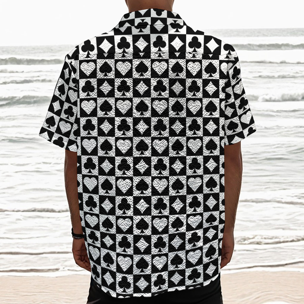 Black And White Playing Card Suits Print Textured Short Sleeve Shirt