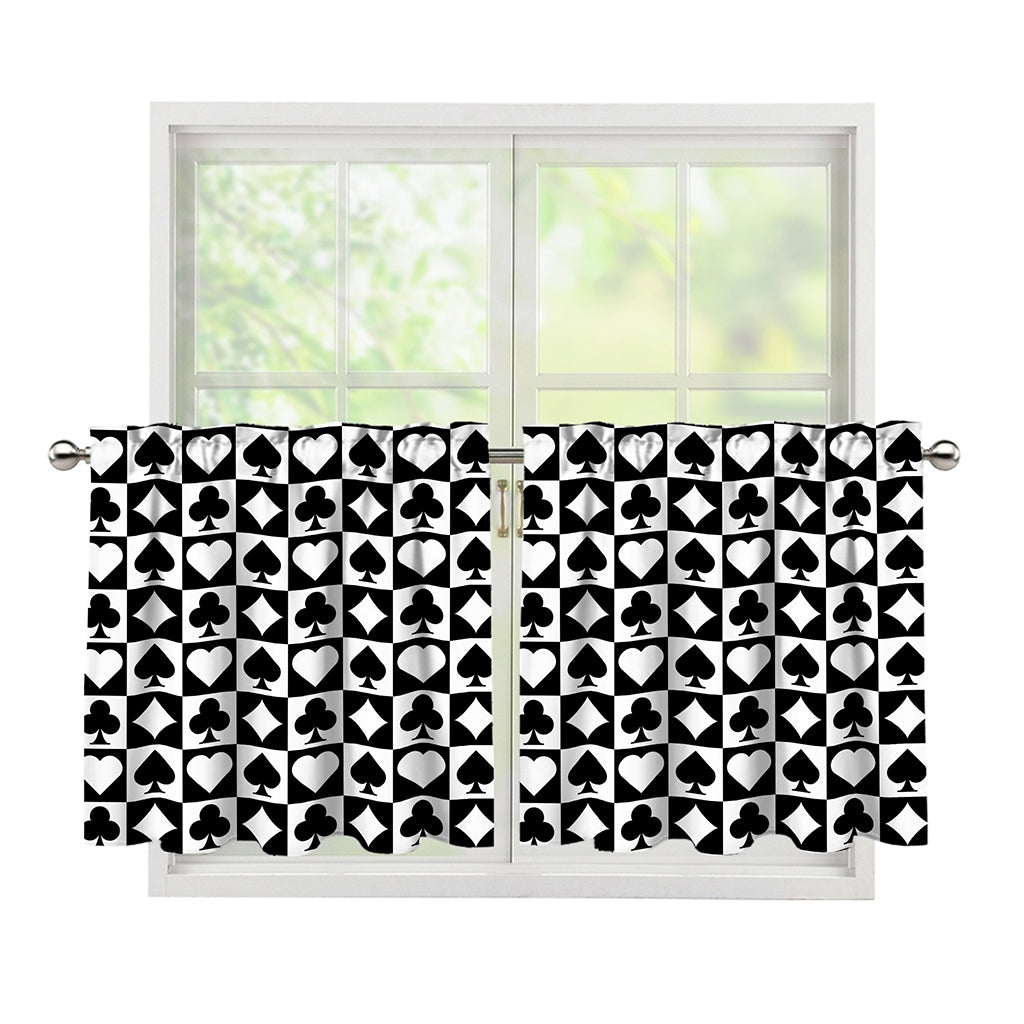 Black And White Playing Card Suits Print Tier Curtains