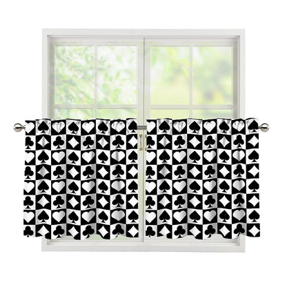 Black And White Playing Card Suits Print Tier Curtains