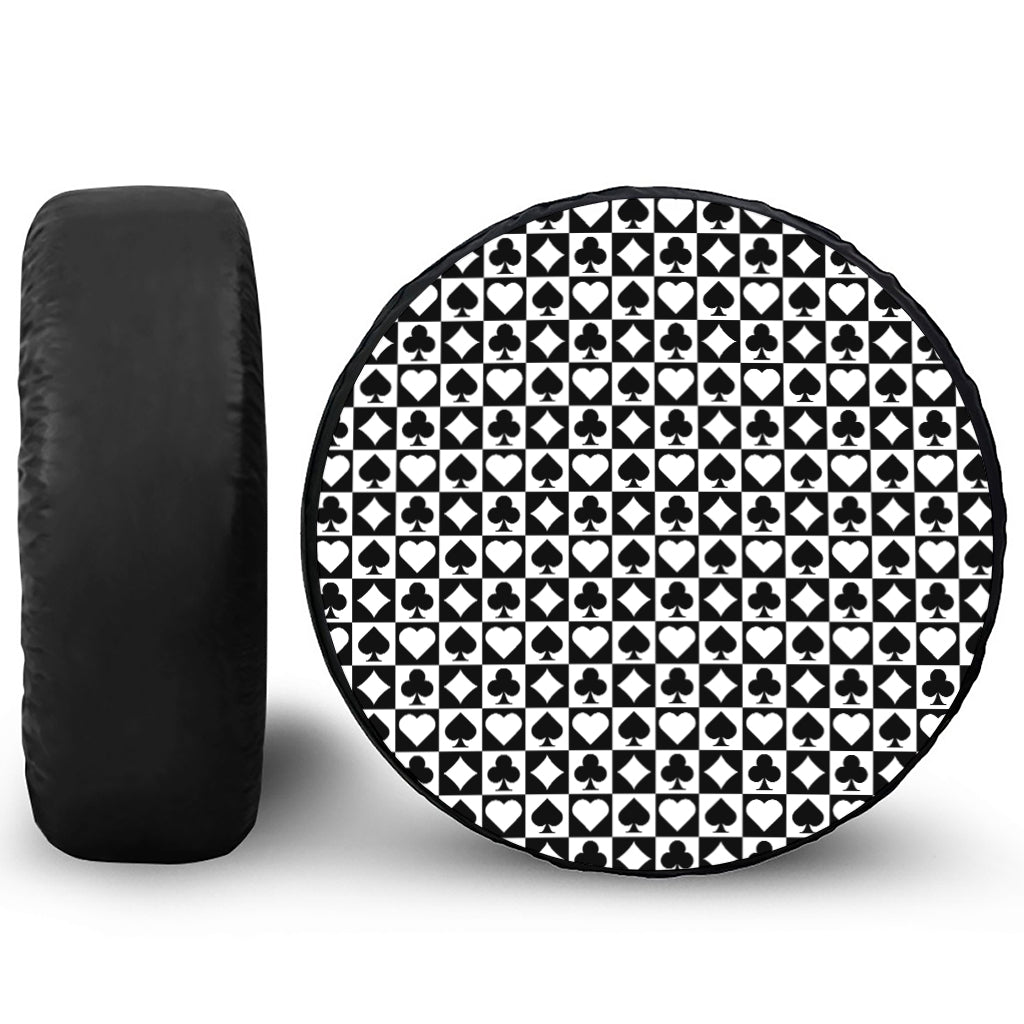 Black And White Playing Card Suits Print Tire Cover