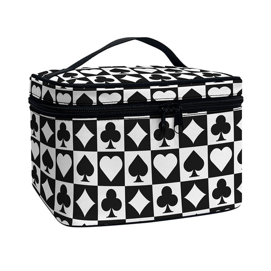 Black And White Playing Card Suits Print Travel Makeup Bag