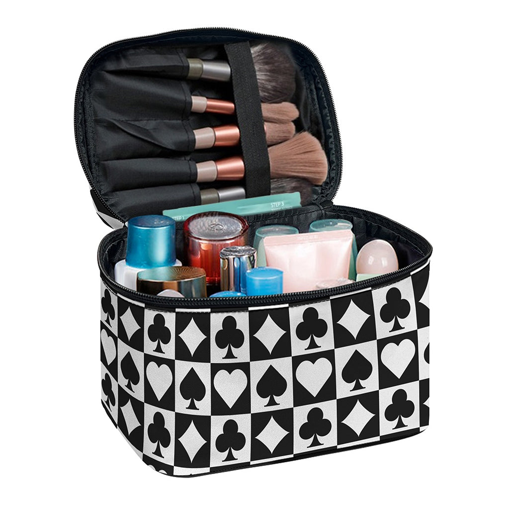 Black And White Playing Card Suits Print Travel Makeup Bag
