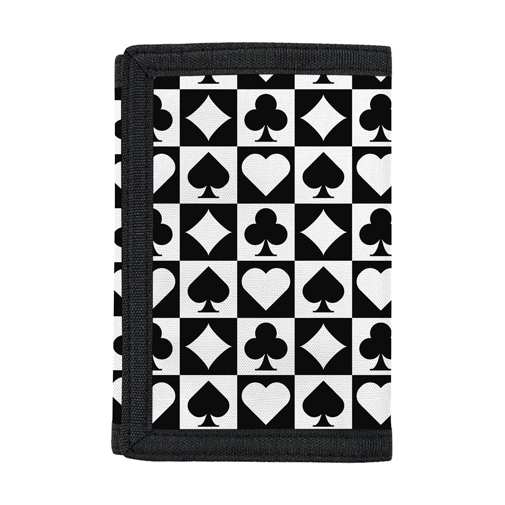 Black And White Playing Card Suits Print Trifold Wallet