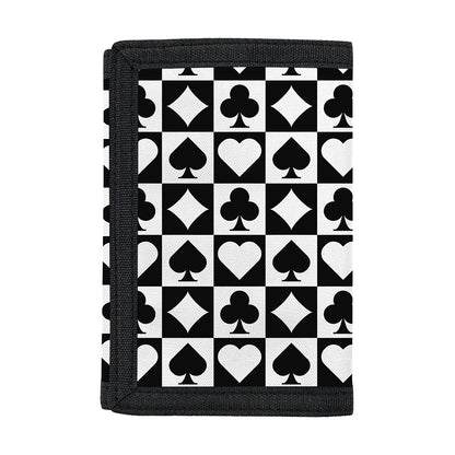 Black And White Playing Card Suits Print Trifold Wallet