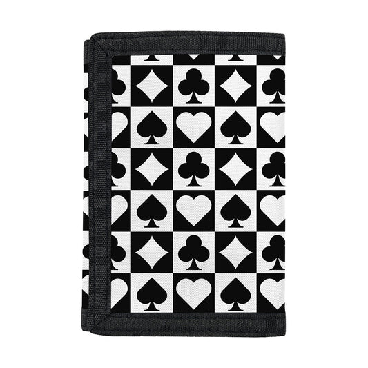 Black And White Playing Card Suits Print Trifold Wallet