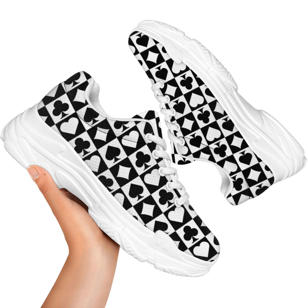 Black And White Playing Card Suits Print White Chunky Shoes