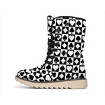 Black And White Playing Card Suits Print Winter Boots