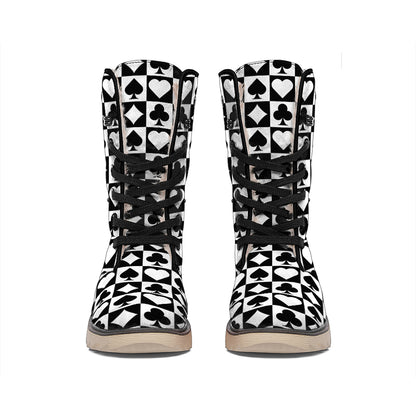 Black And White Playing Card Suits Print Winter Boots