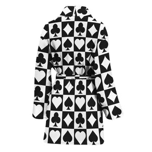 Black And White Playing Card Suits Print Women's Bathrobe