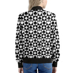 Black And White Playing Card Suits Print Women's Bomber Jacket