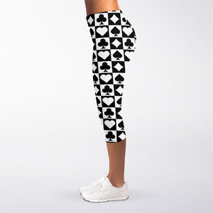 Black And White Playing Card Suits Print Women's Capri Leggings