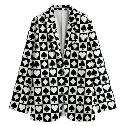 Black And White Playing Card Suits Print Women's Cotton Blazer