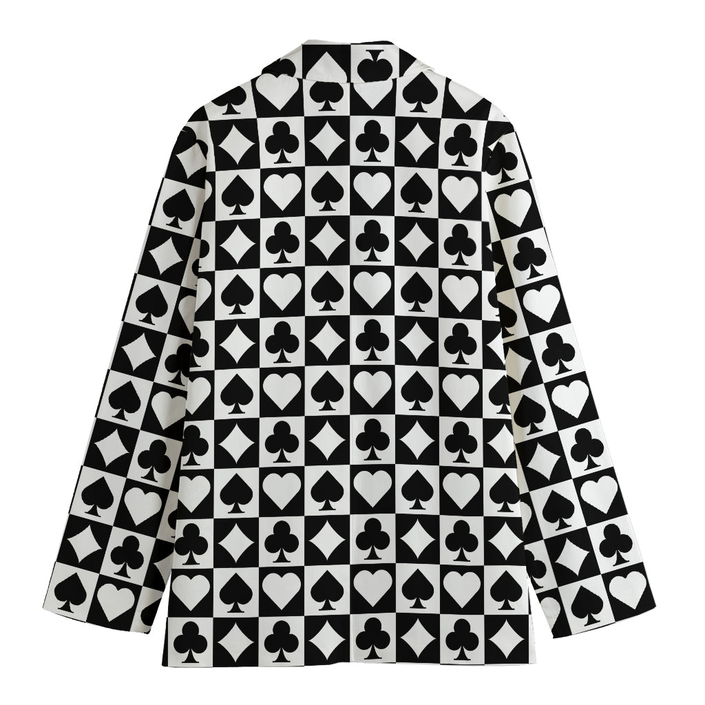 Black And White Playing Card Suits Print Women's Cotton Blazer