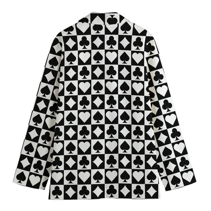 Black And White Playing Card Suits Print Women's Cotton Blazer