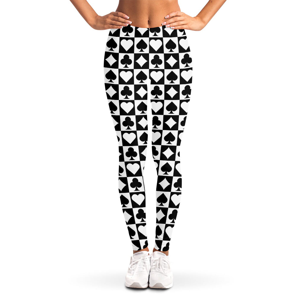 Black And White Playing Card Suits Print Women's Leggings