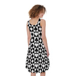 Black And White Playing Card Suits Print Women's Sleeveless Dress