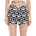Black And White Playing Card Suits Print Women's Split Running Shorts