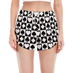 Black And White Playing Card Suits Print Women's Split Running Shorts