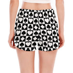 Black And White Playing Card Suits Print Women's Split Running Shorts