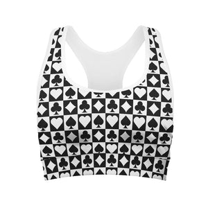 Black And White Playing Card Suits Print Women's Sports Bra