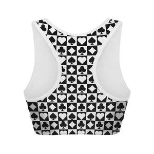 Black And White Playing Card Suits Print Women's Sports Bra